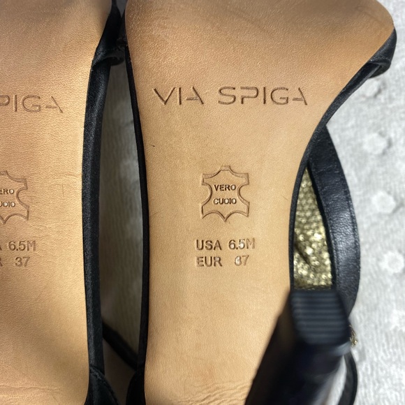 Via Spiga Timone Sandal Heel | Black/Gold Mesh Detail - Picture 9 of 16